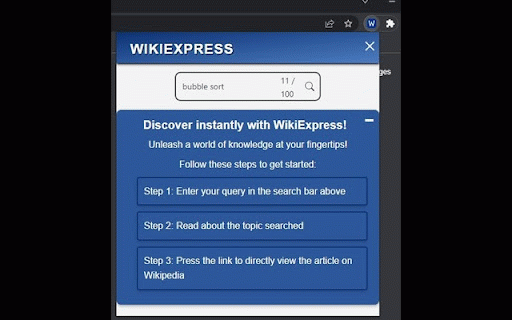 WikiExpress :: A convenient Extension designed to simplify the process of searching for unfamiliar topics using Wikipedia.