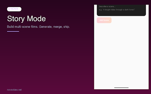 NOVA AI Video Generator :: Generate AI videos from any website. Powered by Kling, Veo 3.1 and more.