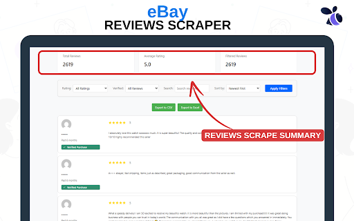 Ebay Reviews Scraper and Exporter | Ecomstal :: #1 Easily extract and export the Ebay Reviews Scraper & Exporter. Get ratings, comments, and timestamps in CSV/Excel.