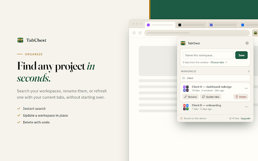 TabChest :: Save and restore tab workspaces. Your data stays on your device.