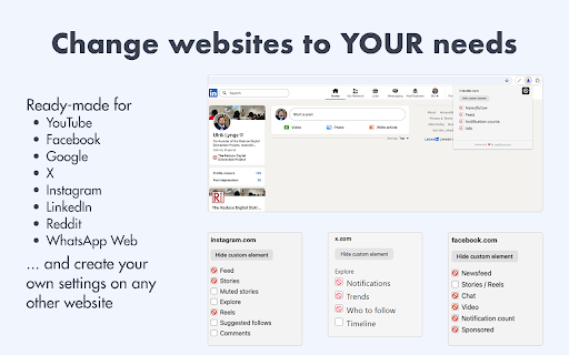 ReDD Focus: Hide Distractions :: Open-source attention saver for the web (YouTube, Instagram, ... or any other site!).