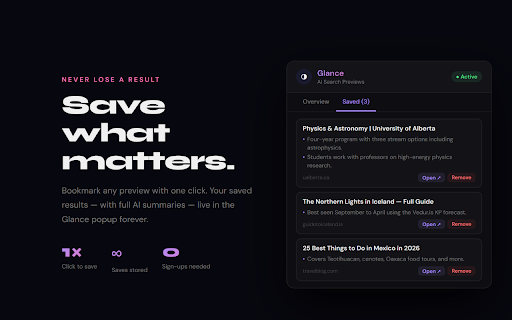 Glance — AI Search Previews :: Hover any search result for an instant AI summary. No clicking. No switching tabs. Just hover.