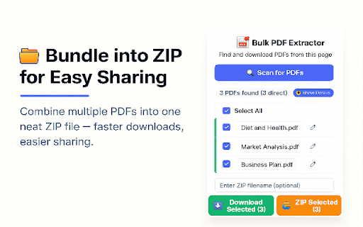 Bulk PDF Extractor :: Smart PDF extractor - Find, rename & download all PDFs from any webpage. Gmail attachments, ZIP bundling, batch processing.