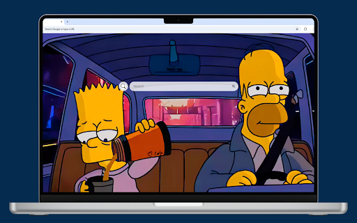 Simpsons Chill Drive Live Wallpaper :: Homer drives while Bart pours a drink into his glass, cruising in the car together.