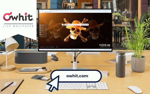 One Piece Logo Live Wallpaper :: Straw Hat Pirates skull and crossbones logo with golden lighting against dark background.