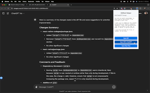 GitHub Diff :: A simple extension to help with GitHub PRs by copying diff contents to ChatGPT and opening raw files.