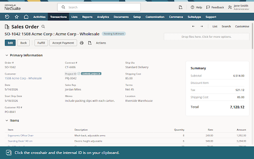 NetSuite Copy Fields :: Copy NetSuite field labels, values, or IDs on hover. Toggleable Hover to Copy mode with optional keyboard shortcut.