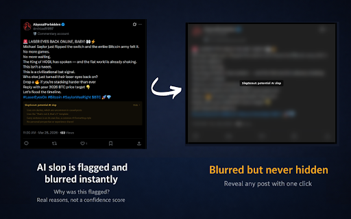 SlopScout :: Detects and flags AI-generated slop posts in real time on any website.