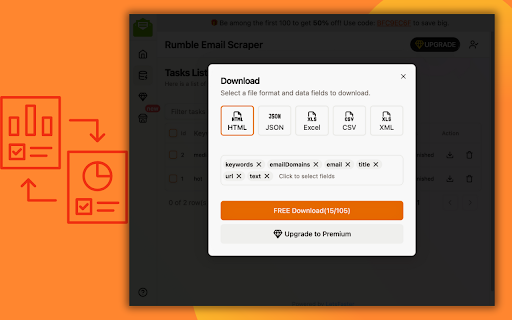 Rumble Email Scraper :: One-click scrape emails from Rumble specific profile from search engine based on your keyword as Excel/CSV/JSON/HTML/XML file.