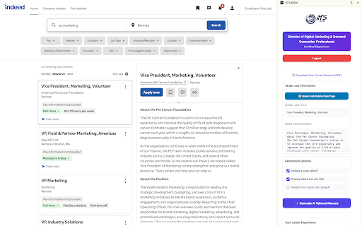 AI Resume Generator by Job Description - Beat the ATS Systems - ATS Killer :: Use AI to rewrite your resume and cover letter based on the job you are viewing right from Linkedin and Indeed!