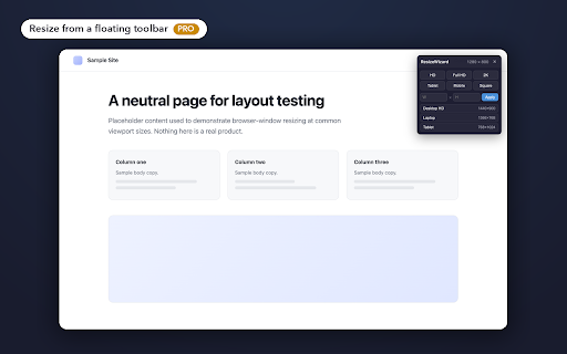 ResizeWizard — Window Resizer :: Quick, anchored window resizing with themes and sync. Efficiently resize browser windows anchored to the top-left corner.