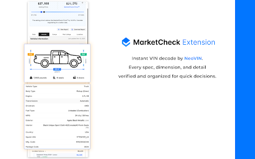 MarketCheck Extension :: Get instant access to vehicle market values, comparable listings, and detailed insights while browsing car listings. Features…
