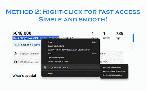 Google Maps Quick Search: Popup, Right-Click & Shortcut :: Quick access to Google Maps