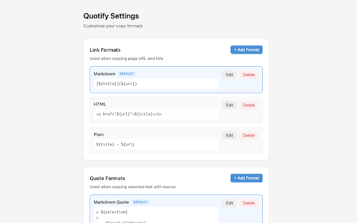 Quotify :: Copy page URLs, titles, and quotes to clipboard in various formats