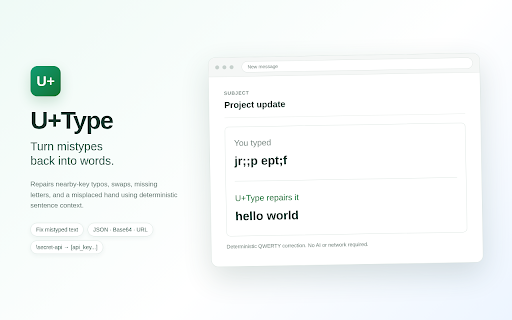 U+Type :: Transform text, paste safely, redact secrets, and type Unicode or Alt codes locally.