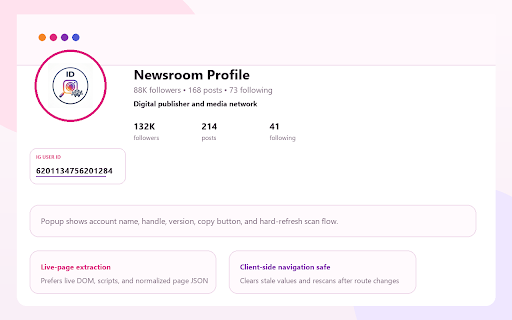 Instagram Page ID Finder :: Find an Instagram user ID from the live profile page with a branded WatanNetwork popup and on-page card.