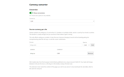Currency Converter Tooltip :: Pasa el ratón sobre un precio y verás su equivalente en tu divisa. Nunca altera la página ni sustituye el precio original.