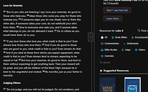 Bible Gateway Dark Mode :: Dark theme for BibleGateway.com with a toggle button.