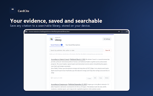 CardCite :: Generates formatted source citations from any webpage or PDF, with source descriptions for over 600 common sources.