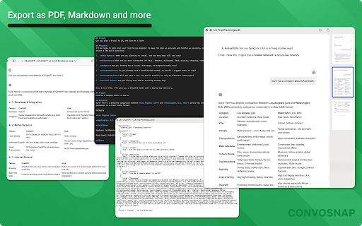 ConvoSnap Exporter: Save AI chat to Google Docs, Export as PDF, Markdown :: ChatGPT to Google Docs, Export as PDF, Markdown, Image and more. Gemini to Google Docs, Grok, DeepSeek Batch Copy