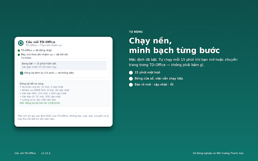 Cầu nối TD-Office → Theo dõi nhiệm vụ :: Cảnh báo văn bản quá hạn/sắp đến hạn; đồng bộ một chiều, chỉ đọc nhiệm vụ, văn bản và nhân sự từ TD-Office về hệ nội bộ của Sở.