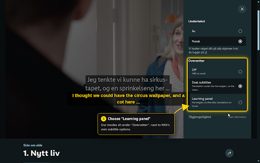 NRK TV Oversetter :: Watch NRK TV in Norwegian with the translation one glance away: dual subtitles or a learning panel. On-device, works offline.