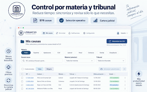 Litigant.es — OJV Sync :: Sincronización segura de causas activas y agenda judicial entre la Oficina Judicial Virtual y Litigant.es.