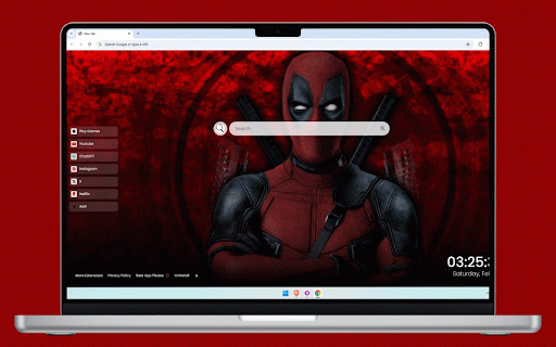 Deadpool Live Wallpaper :: Deadpool stands with crossed arms against a blood-red background with splatters, as two guns spin behind him in a circle.