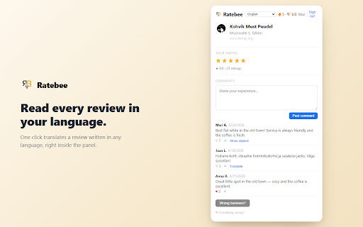 Ratebee :: Ratings and reviews for the business you're browsing