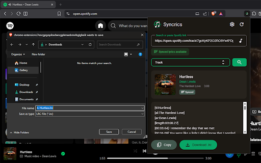 Syncrics - Lyrics Downloader :: Fetch synced and unsynced lyrics from Spotify tracks, albums, and playlists. Save as LRC files.