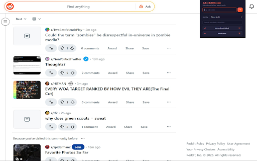 Subreddit Blocker :: Blacklist unwanted subreddits from showing up in your feed AND searches.
