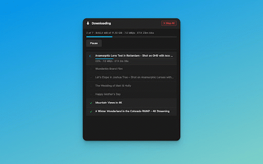 Bulk Downloader for Vimeo · Original Quality :: Bulk-download your entire Vimeo library at original upload quality — the only tool that goes beyond Vimeo's compressed versions.