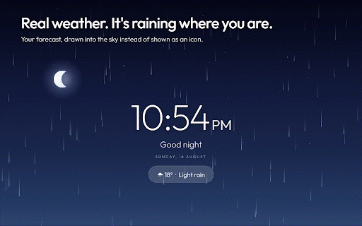 Solène — Living New Tab :: A living new tab that follows the sky outside. Real-time sky, live weather, real lunar phase. No news, no feed, no widgets.