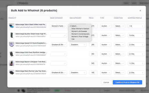 Shopify to Whatnot :: A Chrome extension to export Shopify products to a Whatnot-compatible CSV format.
