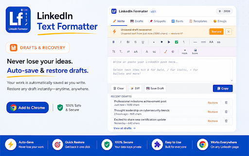 LinkedIn Text Formatter :: Format LinkedIn posts with bold, italic, bullets, templates and more — directly in the composer.