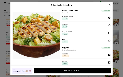 Calorie Tracker for Uber Eats — Calories & Macros :: Calorie counter for Uber Eats: see estimated calories & macros on every dish before you order. Track nutrition as you browse.