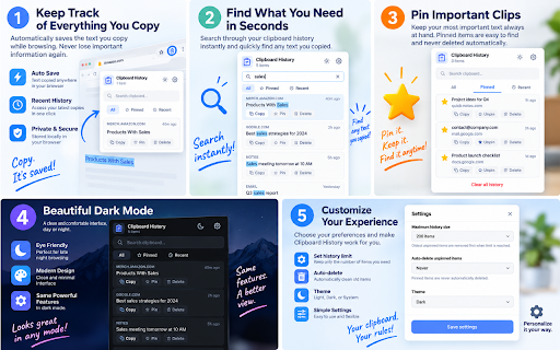 Clipboard History Pro :: Save, search, pin and reuse text you copy while browsing. Clipboard history stored locally — fast, private, no account needed.