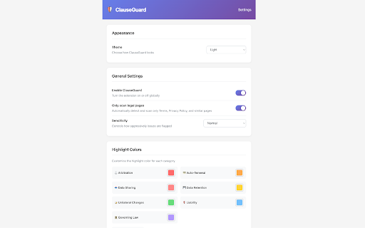 ClauseGuard - Terms & Privacy Scanner :: Detects and highlights risky clauses in Terms of Service and Privacy Policy pages. Works fully offline with no data collection.