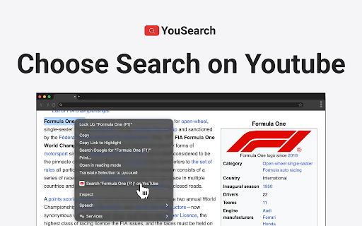 YouSearch - Search selected text on Youtube™ :: Search on YouTube by selecting the text and right clicking