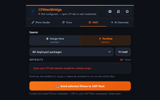 CPINestBridge :: Analyze, document & fix SAP CPI iFlows in-browser — tech specs, AMS reports, AI error RCA & share to Integration Nest.