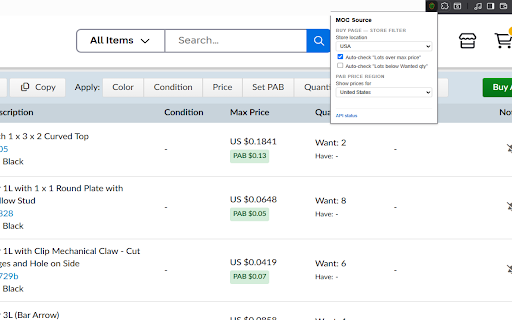 MOC Source :: PAB price comparison on BrickLink wanted lists and cart