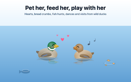Cursor Duck :: A cute duck swims after your mouse pointer, lets you pet and feed it, and hunts fish. With ducklings and many duck models.