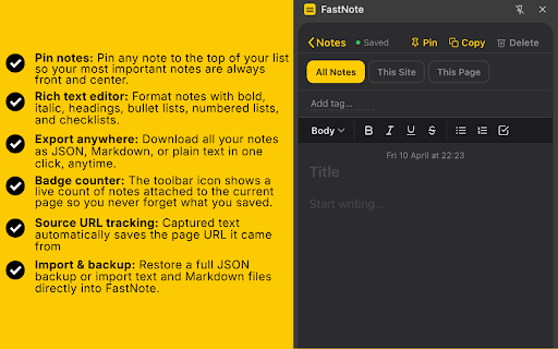 FastNote :: The fastest sidebar note app for Chrome.