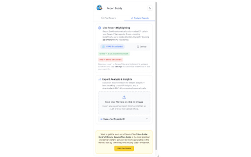 Report Buddy :: Build ServiceTitan reports with plain English, analyze exports against trade benchmarks, and highlight KPIs live.