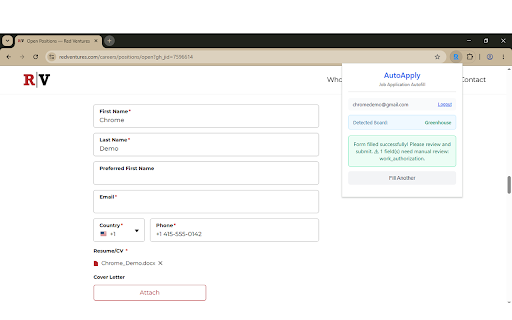 RoleStack — Job Application Autofill :: Automatically fill job applications on Greenhouse, Lever, Ashby, and Workable