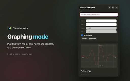 Slate Calculator :: A small calculator with reusable history. Evaluate expressions, graph functions, and insert past results with a click.