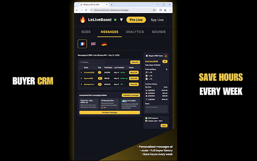 Whatnot Live Boost: Seller Analytics, CRM & Tools :: Whatnot seller tools, real-time size detection, smart queue, buyer CRM, auto DM campaigns, competitor tracking, live analytics