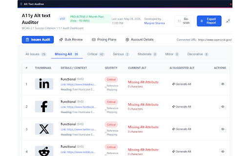 A11y Alt text Auditor :: Analyze, audit, and generate WCAG 2.1 compliance reports for web images with accessibility tools.