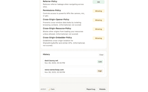 HeaderCheck :: Local security header audit. Runs offline. Made by YvonLabs.