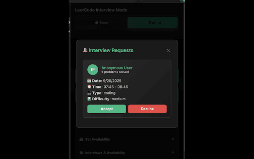 LeetCode Interview Mode :: Transform LeetCode into your complete interview practice environment with pairing, timers and test case management
